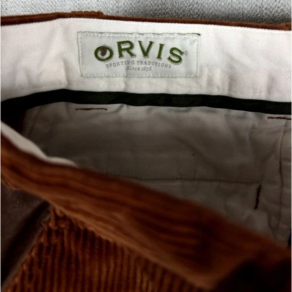 NWT $149 Orvis Wellington Supercord Pants 36x29 Rust Orange Leather Trim - Picture 8 of 16
